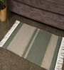 Green Stripes Wool And Polyester Hand Woven Carpet