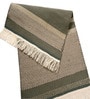 Green Stripes Wool And Polyester Hand Woven Carpet