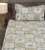 Green Stylized Floral Motifs 210 TC 100% Cotton Superking Bedsheet with 2 Pillow Covers