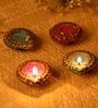 Green Terracotta Handcrafted Wax Filled Diyas Set Of 4,