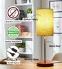 Green Texture Cylinder Fabric Shade Table Lamp, Brown Wooden Base Bedside & Desk Light for Bedroom, Living Room & Home Decor