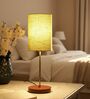 Green Texture Cylinder Fabric Shade Table Lamp, Brown Wooden Base Bedside & Desk Light for Bedroom, Living Room & Home Decor
