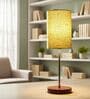 Green Texture Cylinder Fabric Shade Table Lamp, Brown Wooden Base Bedside & Desk Light for Bedroom, Living Room & Home Decor