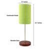 Green Texture Cylinder Fabric Shade Table Lamp, Brown Wooden Base Bedside & Desk Light for Bedroom, Living Room & Home Decor