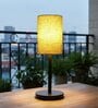 Green Texture Cylinder Fabric Shade Table Lamp, Minimalist Bedside Lamp with Metal Base for Bedroom, Living Room & Study