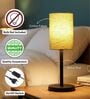 Green Texture Cylinder Fabric Shade Table Lamp, Minimalist Bedside Lamp with Metal Base for Bedroom, Living Room & Study