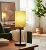 Green Texture Cylinder Fabric Shade Table Lamp, Minimalist Bedside Lamp with Metal Base for Bedroom, Living Room & Study
