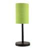 Green Texture Cylinder Fabric Shade Table Lamp, Minimalist Bedside Lamp with Metal Base for Bedroom, Living Room & Study