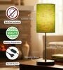 Green Texture Cylinder Fabric Shade with Modern Silver & Black Table Lamp for Bedroom & Living Room