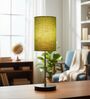 Green Texture Cylinder Fabric Shade with Modern Silver & Black Table Lamp for Bedroom & Living Room