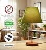 Green Texture Fabric Shade Table Lamp, Brown Wooden Base Bedside & Desk Light for Bedroom, Living Room & Home Decor