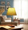 Green Texture Fabric Shade Table Lamp, Brown Wooden Base Bedside & Desk Light for Bedroom, Living Room & Home Decor
