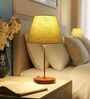 Green Texture Fabric Shade Table Lamp, Brown Wooden Base Bedside & Desk Light for Bedroom, Living Room & Home Decor