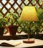 Green Texture Fabric Shade Table Lamp, Brown Wooden Base Bedside & Desk Light for Bedroom, Living Room & Home Decor