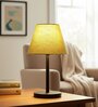 Green Texture Fabric Shade Table Lamp, Minimalist Bedside Lamp with Metal Base for Bedroom, Living Room & Study