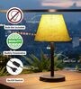 Green Texture Fabric Shade Table Lamp, Minimalist Bedside Lamp with Metal Base for Bedroom, Living Room & Study