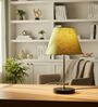 Green Texture Fabric Shade with Modern Silver & Black Table Lamp for Bedroom & Living Room