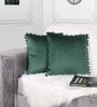 Green Textured Velvet 12 x 12 Inches Cushion Covers (Set of 2)