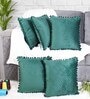 Green Textured Velvet 16 x 16 Inches Cushion Covers (Set of 5)