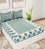 Green Traditional 120 TC 100% Cotton Queen Bedsheet With 2 Pillow Covers