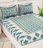 Green Traditional 120 TC 100% Cotton Queen Bedsheet With 2 Pillow Covers