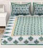 Green Traditional 120 TC 100% Cotton Queen Bedsheet With 2 Pillow Covers