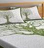 Green Abstract 120 TC 100% Cotton Queen Bedsheet With 2 Pillow Covers