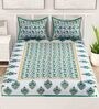 Green Traditional 120 TC 100% Cotton Queen Bedsheet With 2 Pillow Covers