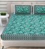 Green Traditional 144 TC Cotton Double Queen Bedsheet With 2 Pillow Covers