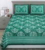 Green Traditional 144 TC Cotton Double Queen Bedsheet With 2 Pillow Covers