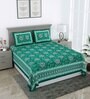 Green Traditional 144 TC Cotton Double Queen Bedsheet With 2 Pillow Covers