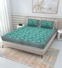 Green Traditional 144 TC Cotton Double Queen Bedsheet With 2 Pillow Covers