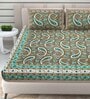 Green Traditional 144 TC Cotton Double Queen Bedsheet With 2 Pillow Covers
