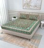 Green Traditional 144 TC Cotton Double Queen Bedsheet With 2 Pillow Covers