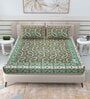 Green Traditional 144 TC Cotton Double Queen Bedsheet With 2 Pillow Covers