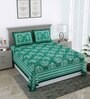 Green Traditional 144 TC Cotton Double Queen Bedsheet With 2 Pillow Covers