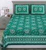 Green Traditional 144 TC Cotton Double Queen Bedsheet With 2 Pillow Covers