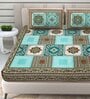 Green Traditional 144 TC Cotton Double Queen Bedsheet With 2 Pillow Covers