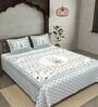 Green Floral 180 TC Cotton Queen Sized Bed Sheets with 2 Pillow Covers