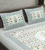 Green Floral 180 TC Cotton Queen Sized Bed Sheets with 2 Pillow Covers