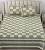 Green Traditional 180 TC Cotton Printed Bedsheet With Two Pillow Covers For Queen Bed (Block  Printed ,Green ,153 GSM)