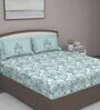Green Traditional 180 TC Cotton Queen Sized Bed Sheets with 2 Pillow Covers