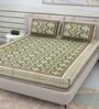 Green Traditional 220 TC Cotton  Double Queen Bedsheet with 2 Pillow Covers