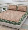 Green Traditional 220 TC Cotton  Double Queen Bedsheet with 2 Pillow Covers