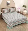Green Traditional 240 TC Pure Cotton King Sized Double Bedsheet with 2 Pillow Covers