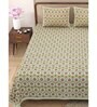 Green Traditional 240 TC Pure Cotton King Sized Double Bedsheet with 2 Pillow Covers