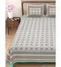 Green Traditional 240 TC Pure Cotton King Sized Double Bedsheet with 2 Pillow Covers