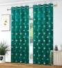 Green Velvet Abstract 5 Foot Ring Top Window Curtain