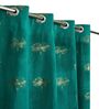 Green Velvet Abstract 5 Foot Ring Top Window Curtains Set Of 2