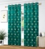 Green Velvet Abstract 9 Foot Ring Top Door Curtains Set Of 2